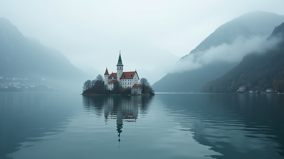 Wide angle view of Lake Bled with island and castle