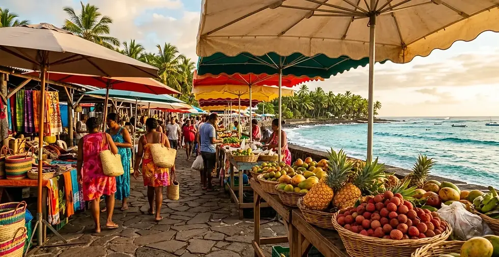 Vue panoramique du Trou d'Eau avec ses plages et ses eaux turquoise
