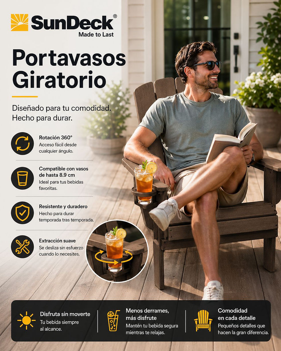 Thumbnail: SunDeck Swivel Cupholder ad with a man relaxing outdoors