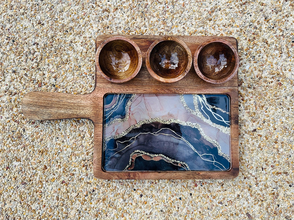 Thumbnail: Mango Wood Tray with 3 bowls - Marble