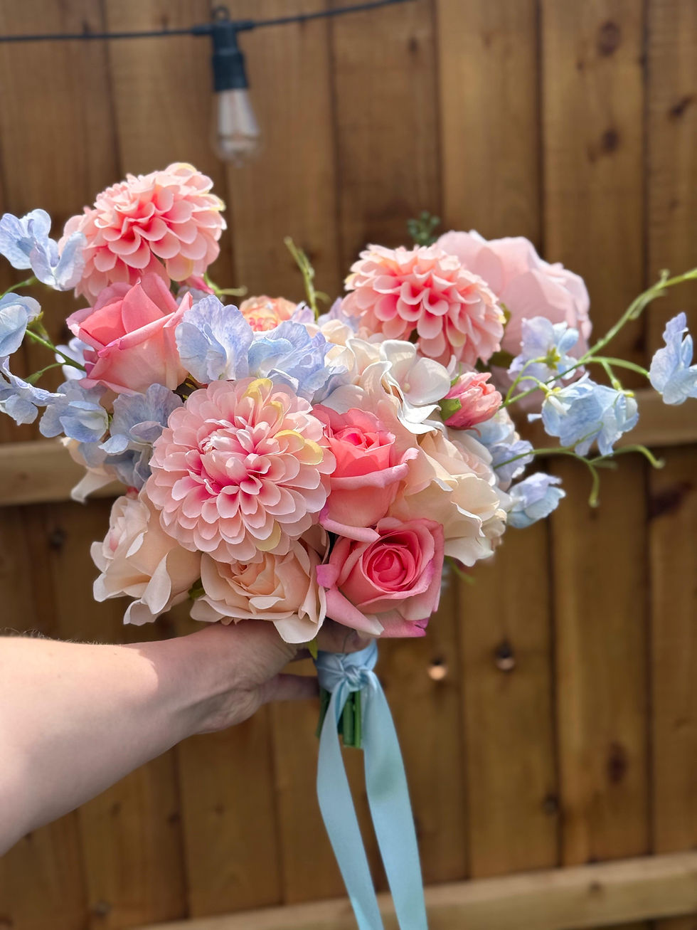 Thumbnail: 'HALLIE' Dusty Blue and Peach Wedding  Bouquet