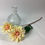 Thumbnail: dahlia spray lying down next to bud vase