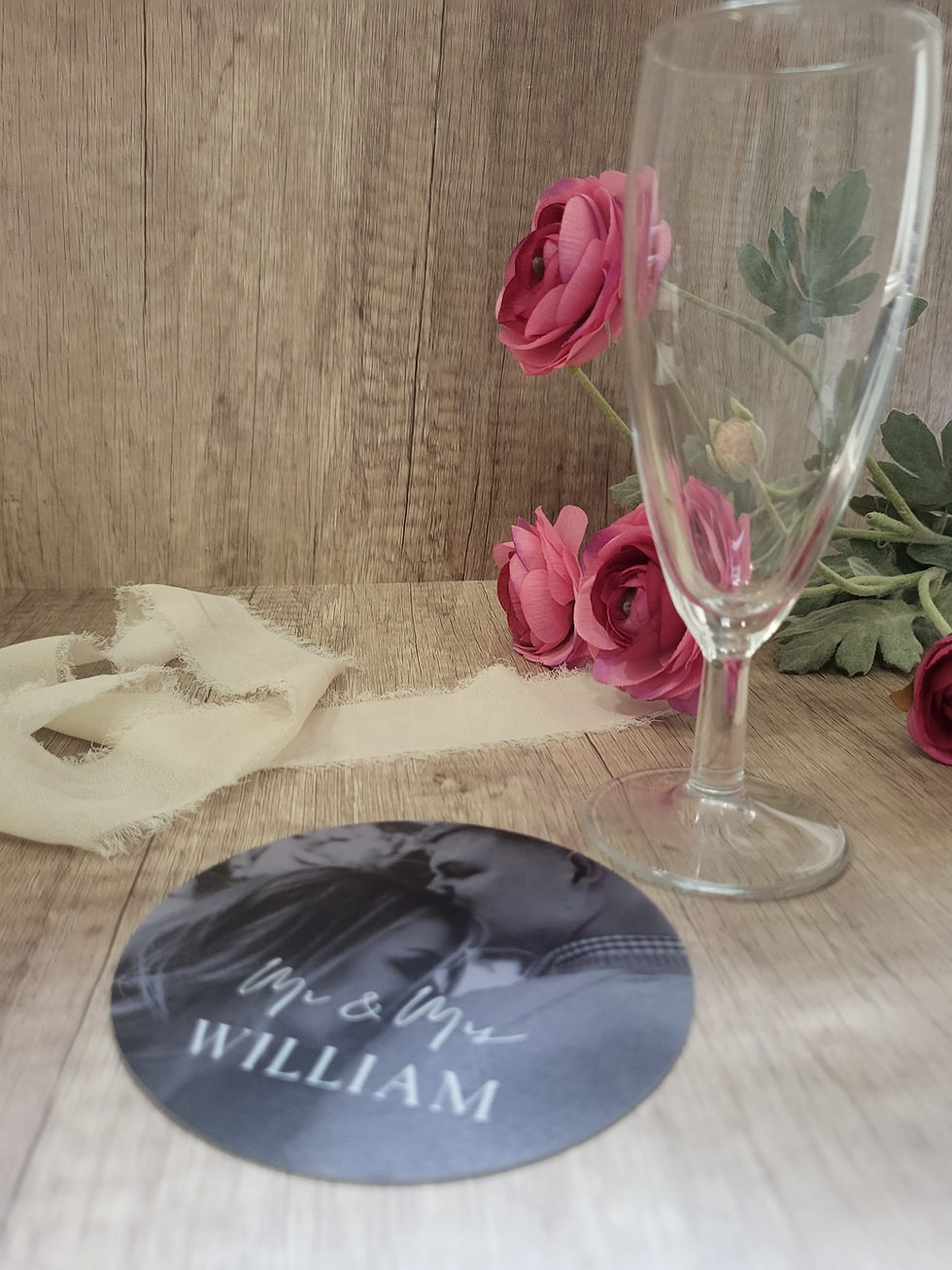 Thumbnail: Personalised wedding coaster with glass in background