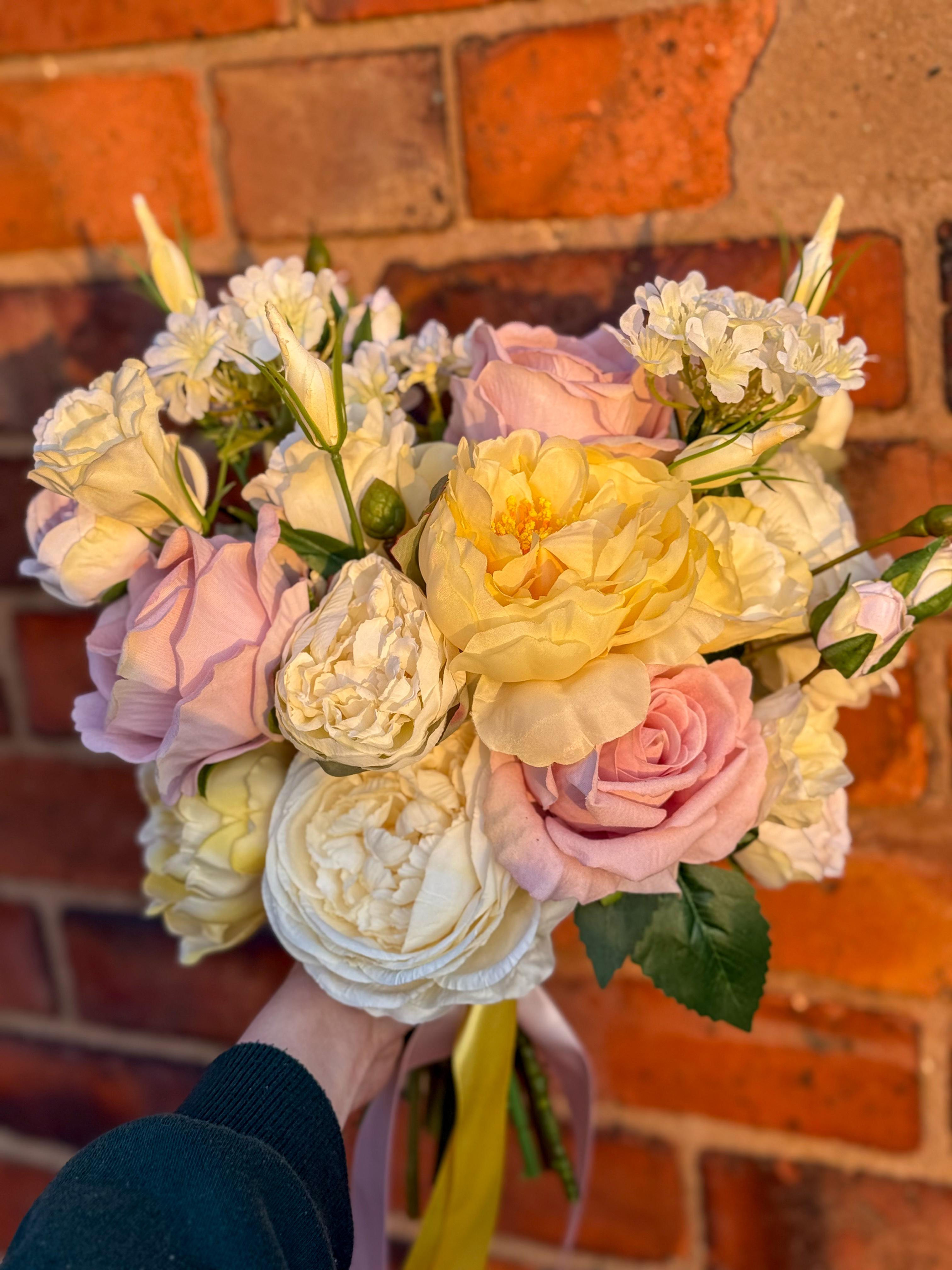 pink and yellow wedding bouquet