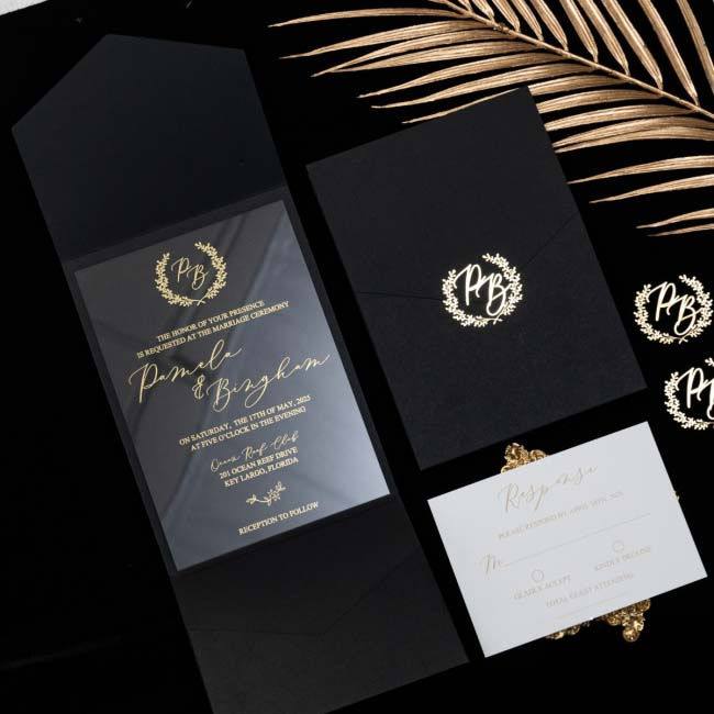Gold printed acrylic invitation