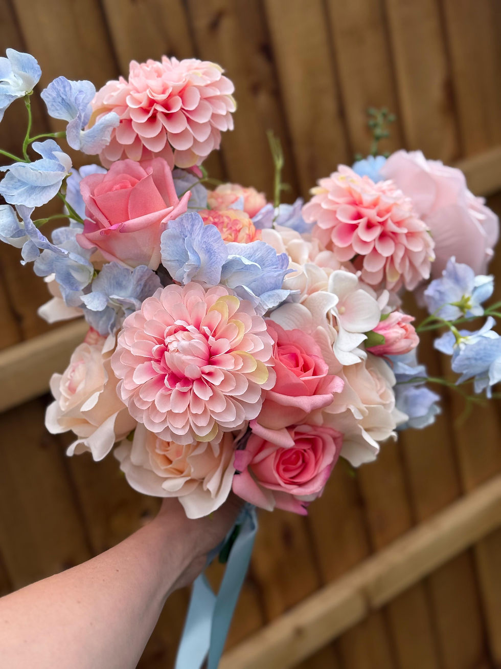 'HALLIE' Dusty Blue and Peach Wedding  Bouquet