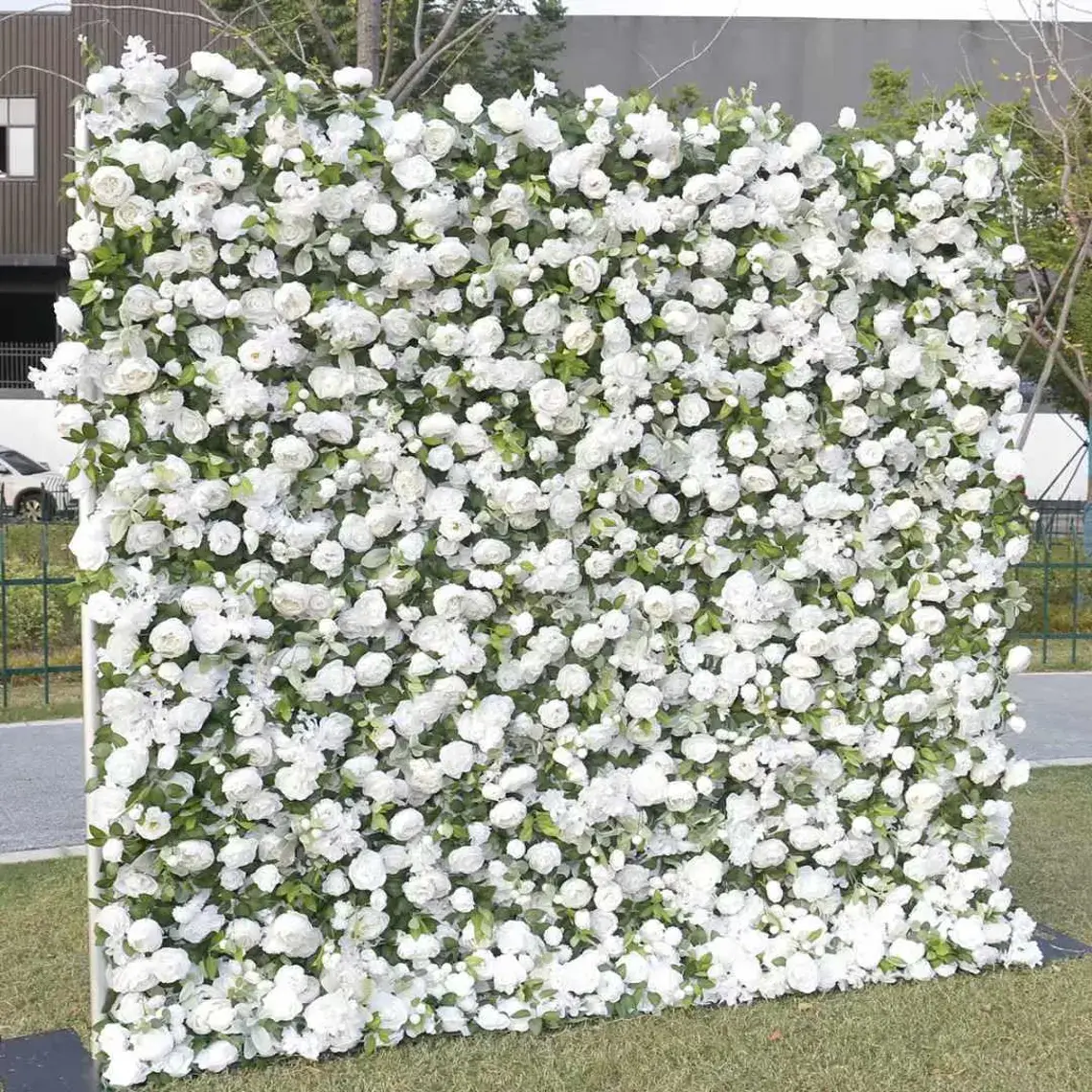 "Jessica" White and Foliage Flower Wall