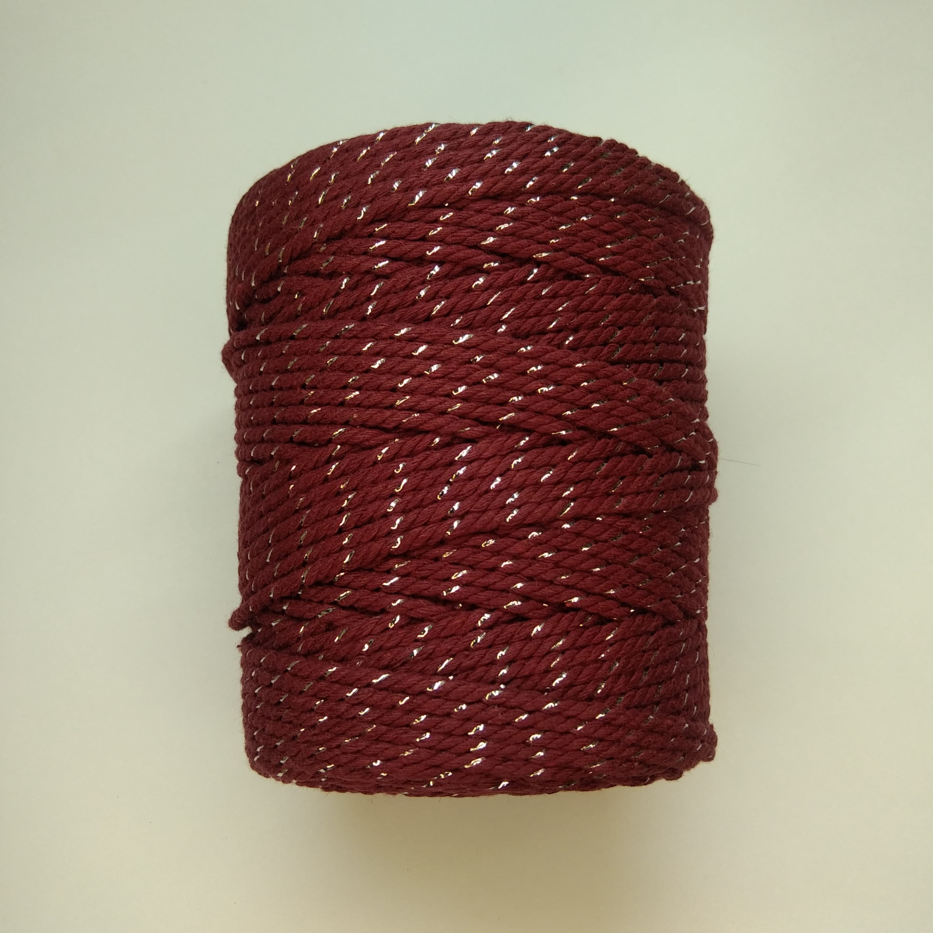 Twisted Cotton+Silver Zari Macrame Thread | 2 mm/3 mm | Maroon | 100 meters