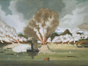 Destruction of Chinese Pirate Fleet by British Steamer