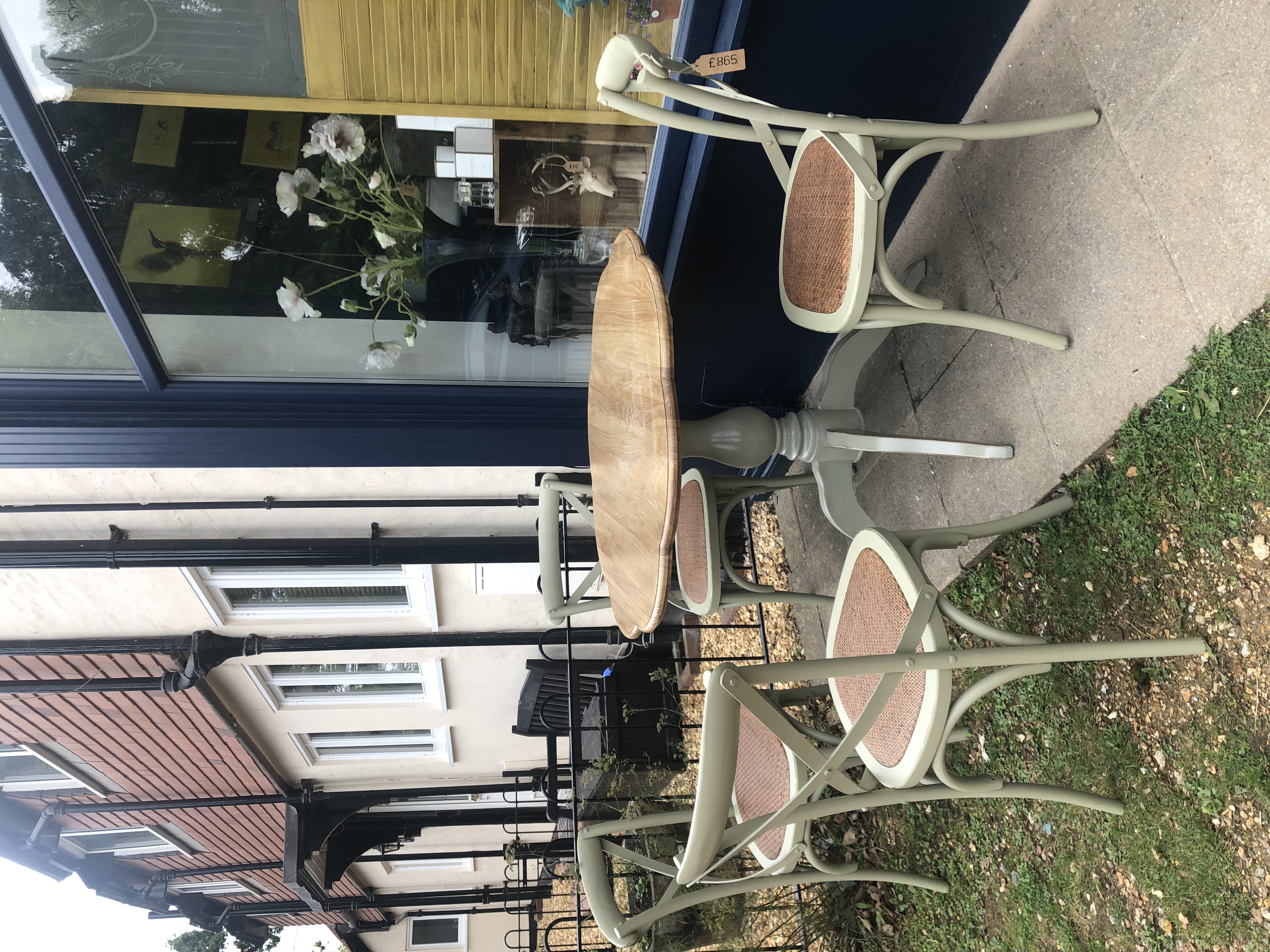Oak & green dining set