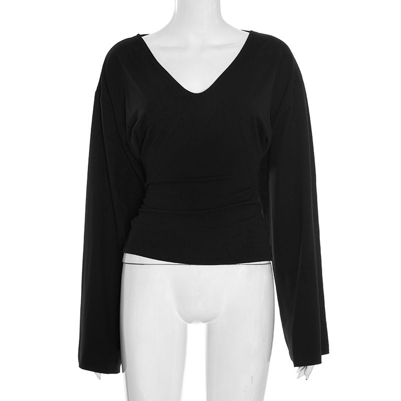 Women's Casual Flare Long Sleeve T-Shirts V Neck Skinny Tee Shirt Summer Winter