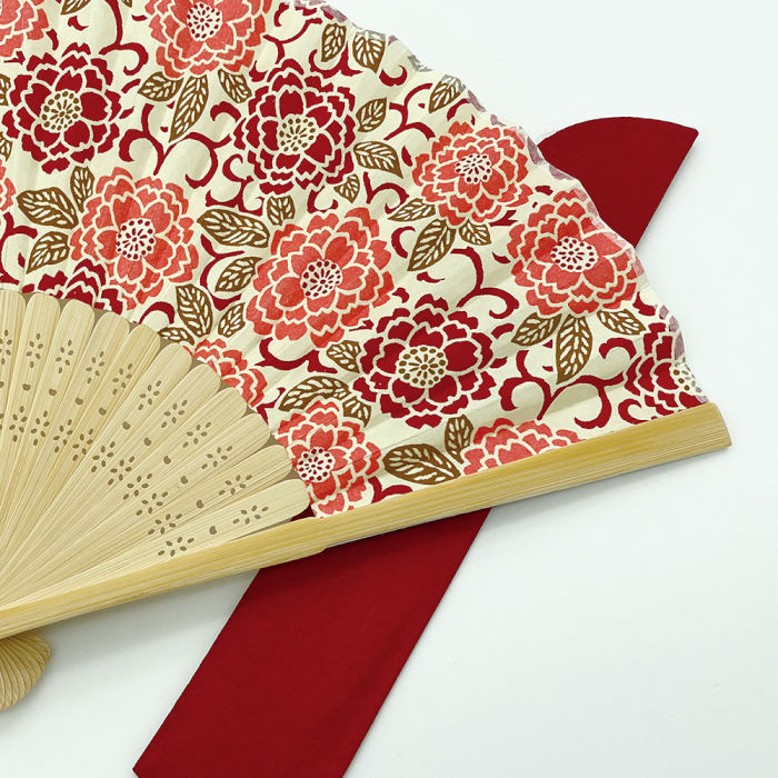 Handheld Folding Fan with case - Peony Red