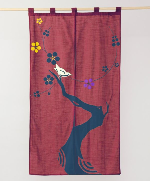 Ukiyoe Noren curtain - Plum, Bush Warbler