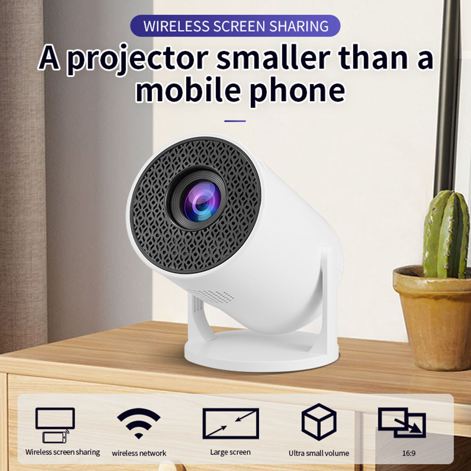 Portable Projector Auto Keystone Correction 8000LM Wireless Fidelity Bluetooth H