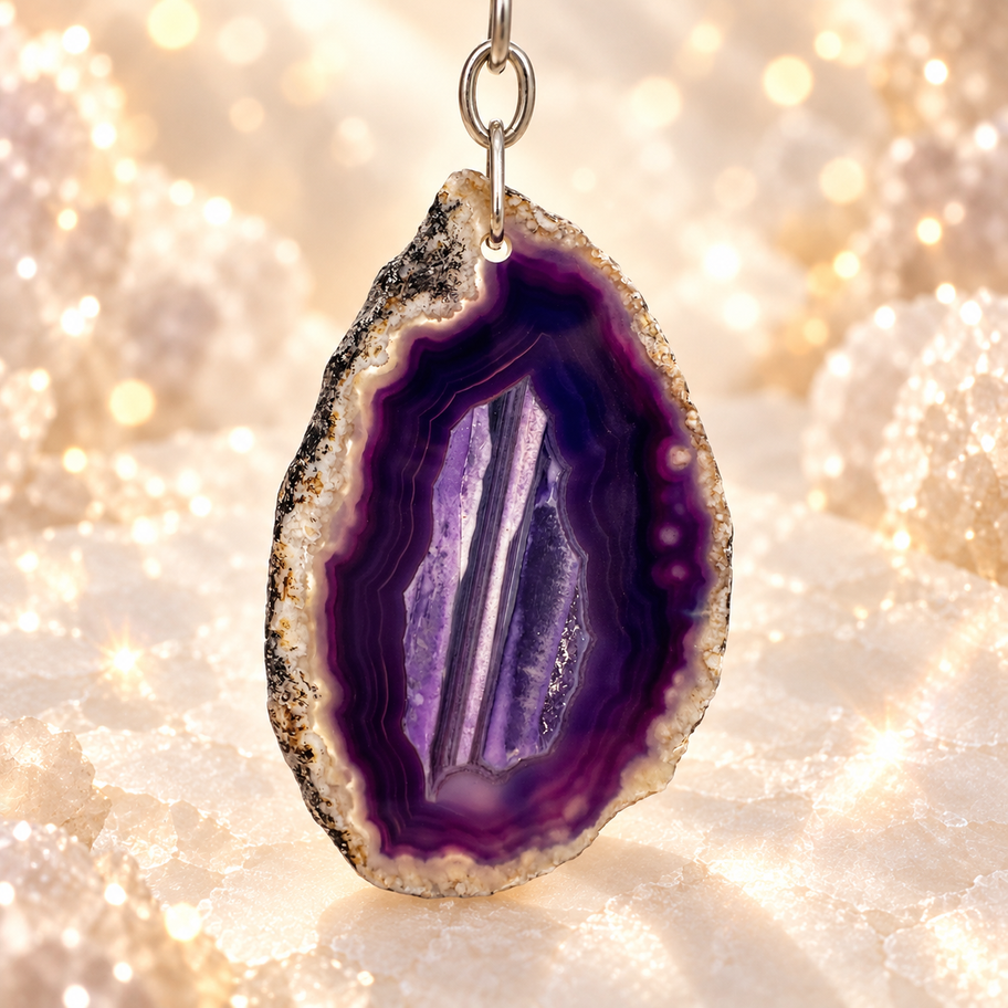 Natural purple Amethyst crystal point keychain