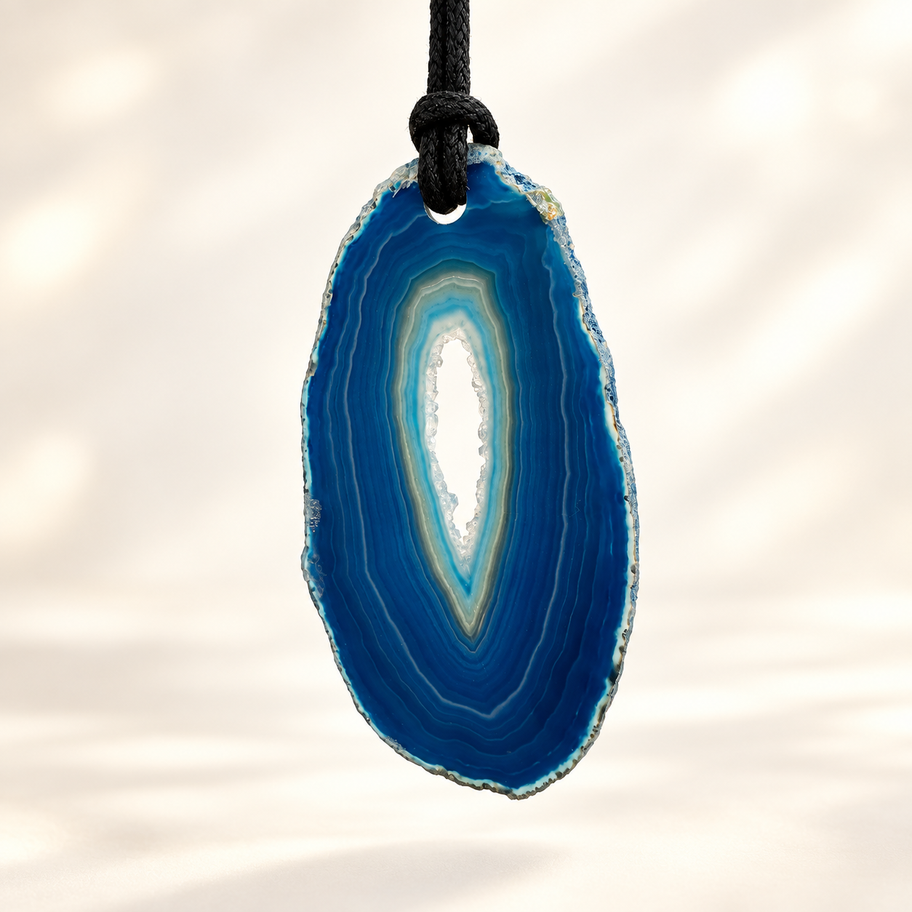 Blue natural agate slice pendant necklace