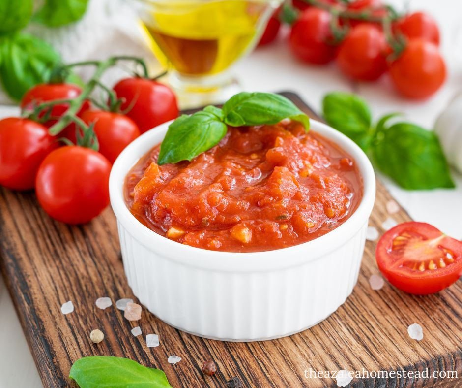homemade marinara sauce and ingredients