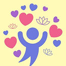 business logo - purple person shape with hearts and lotus flowers surrounding it