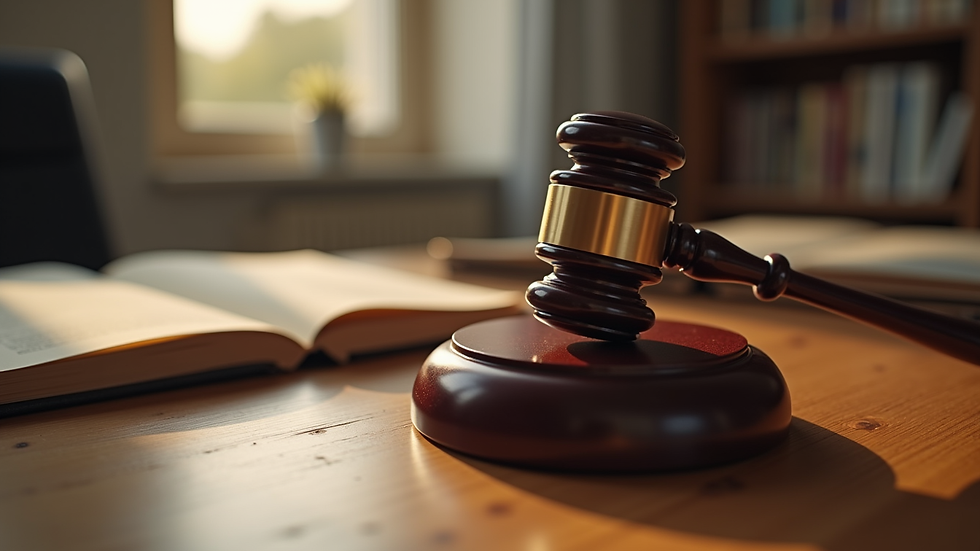 Close-up view of a gavel on a wooden desk