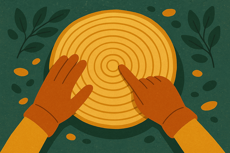 Hands on tree rings symbolizing emotional regulation, resilience, and mental health healing through therapy