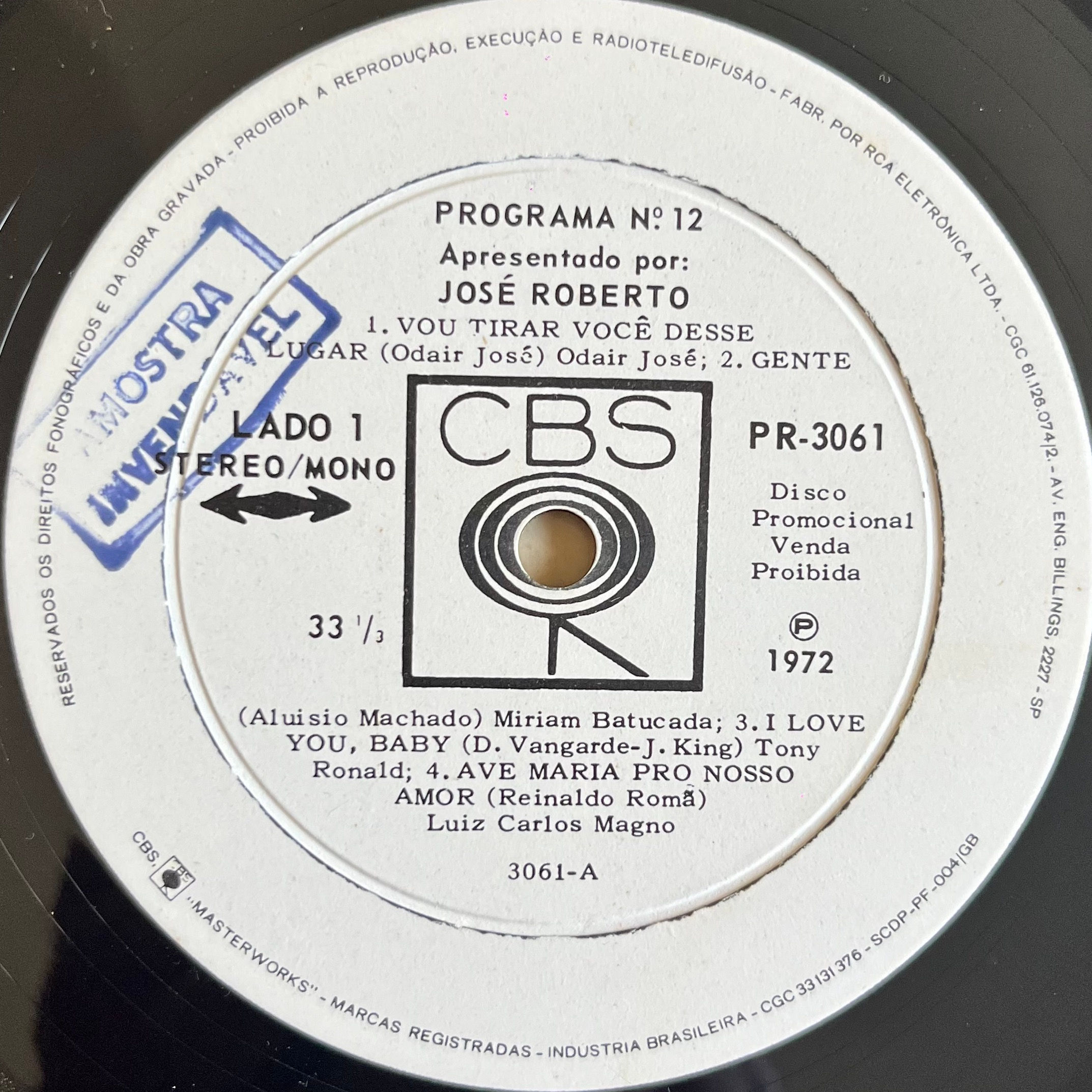 LP Programa CBS Nº 12 - José Roberto (1972)