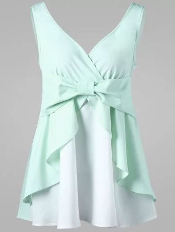 Empire Waist Bowknot Tank Top - Mint