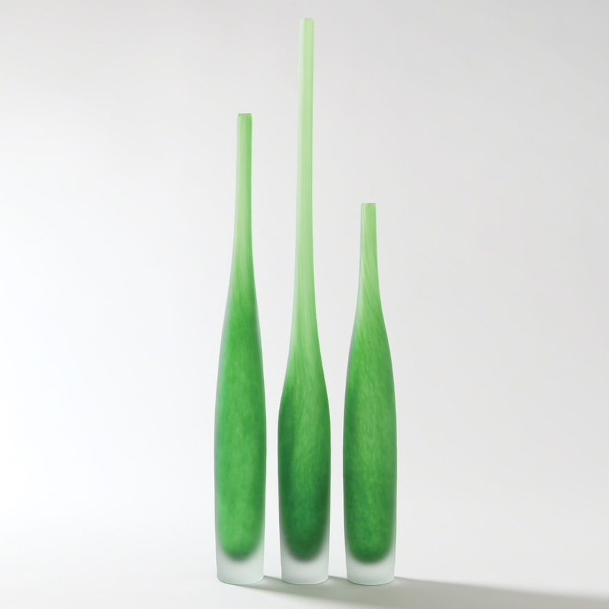 medium frosted glass spire bottle in asparagus 20" x 2.25"