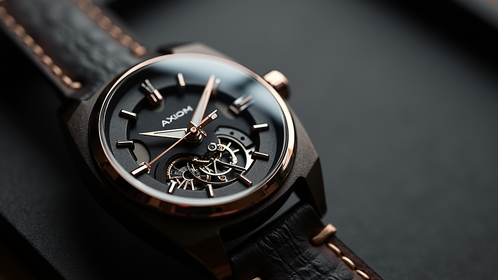 Close-up view of an Axiom watch showcasing its intricate design