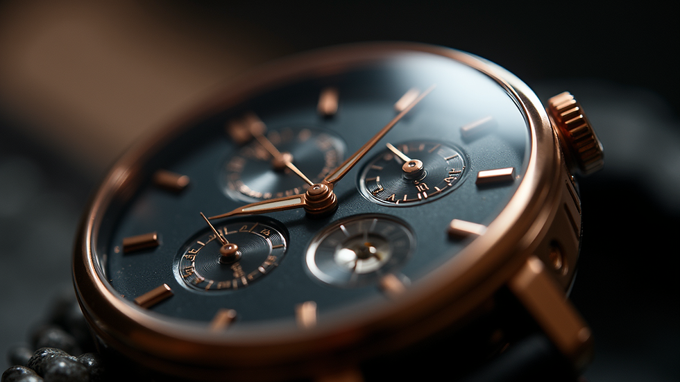 Close-up view of Axiom's limited-edition luxury timepiece showcasing intricate dial design
