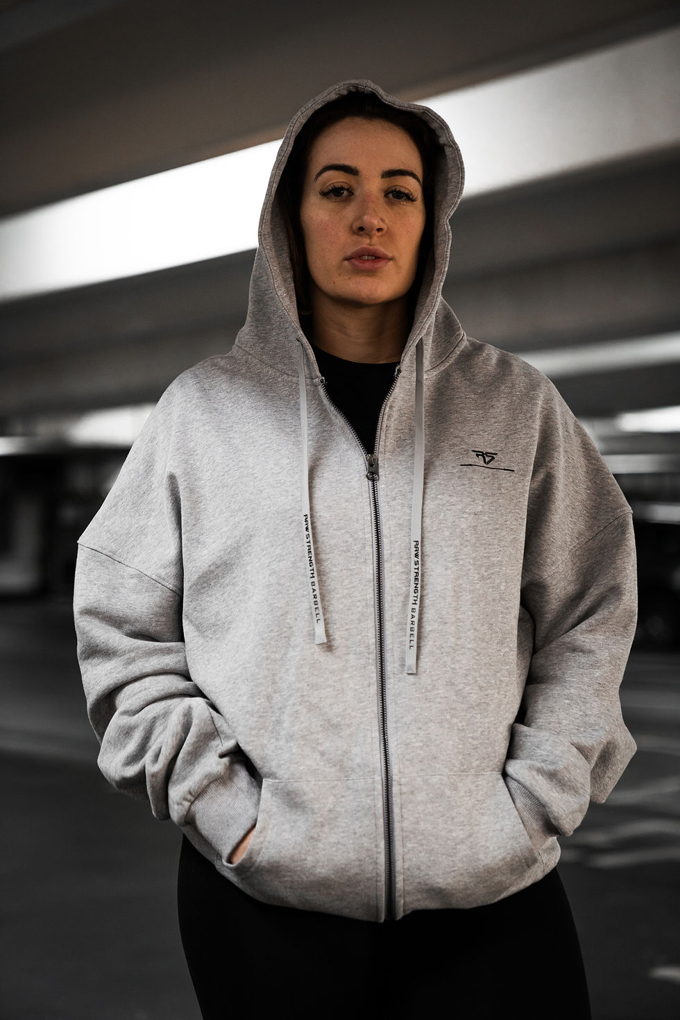 Thumbnail: RAW STRENGTH BARBELL UNISEX SPACE GREY OVERSIZED ZIP HOODIE