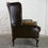 Thumbnail: Brown Leather Fleming And Howland Chesterfield Wingback Armchair Foot Stool Set