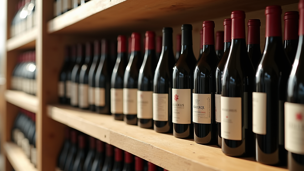 Vue rapprochée de bouteilles de vin français alignées sur une étagère en bois