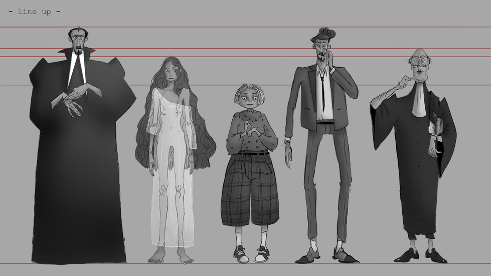 line up des personnages principaux du court métrage INFEMMES.