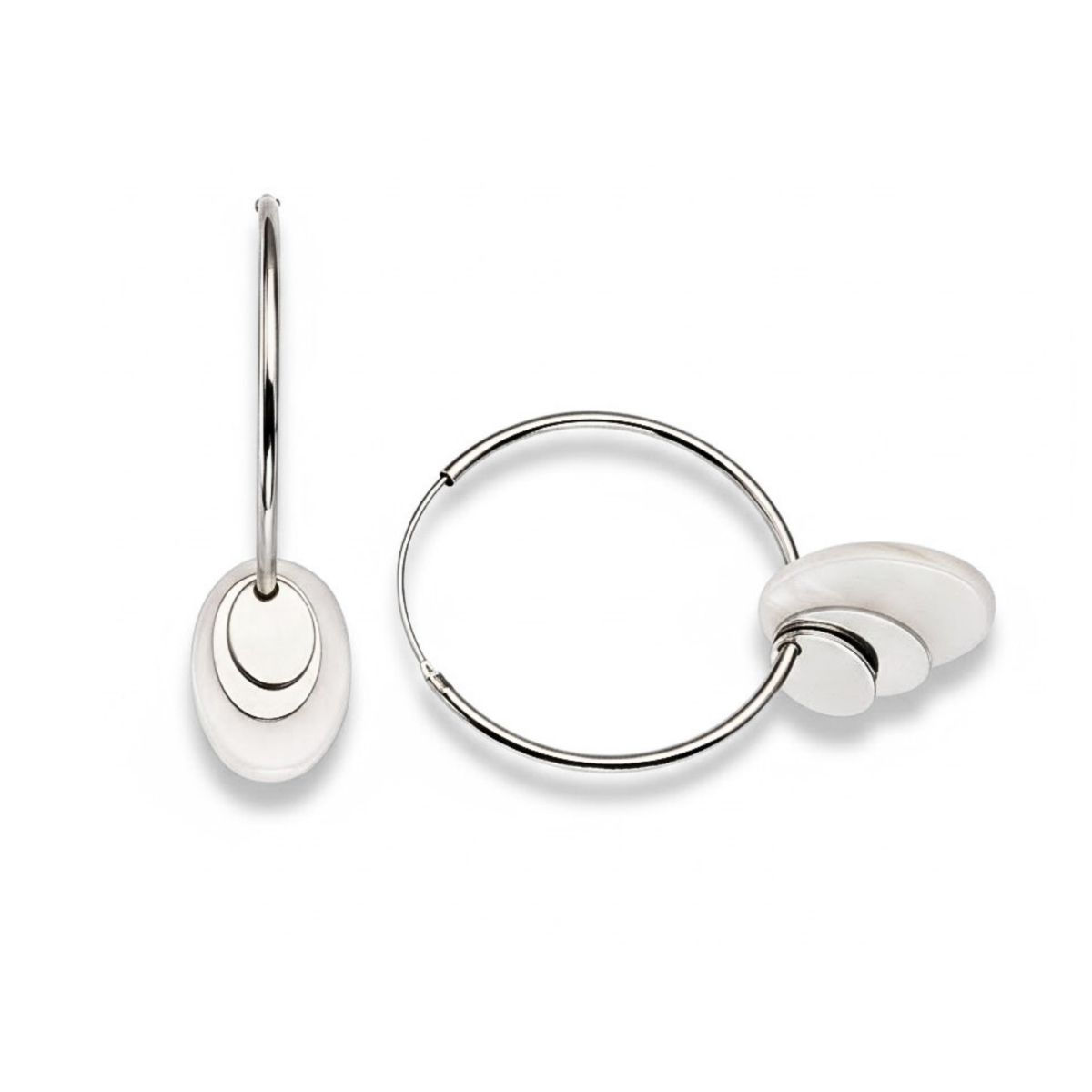 Boucles d'oreilles créoles OVAL nacre blanche