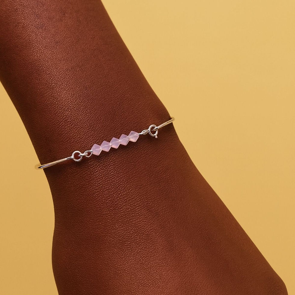 Bracelet jonc argent massif LOU rose opaline