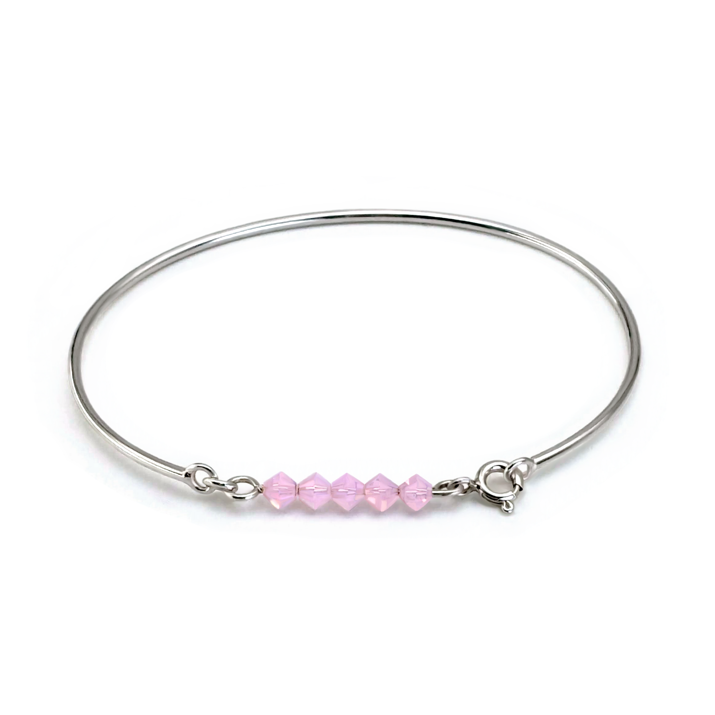 Bracelet jonc argent massif LOU rose opaline