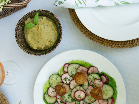 Seared Scallops on a Cucumber & Radish Salad