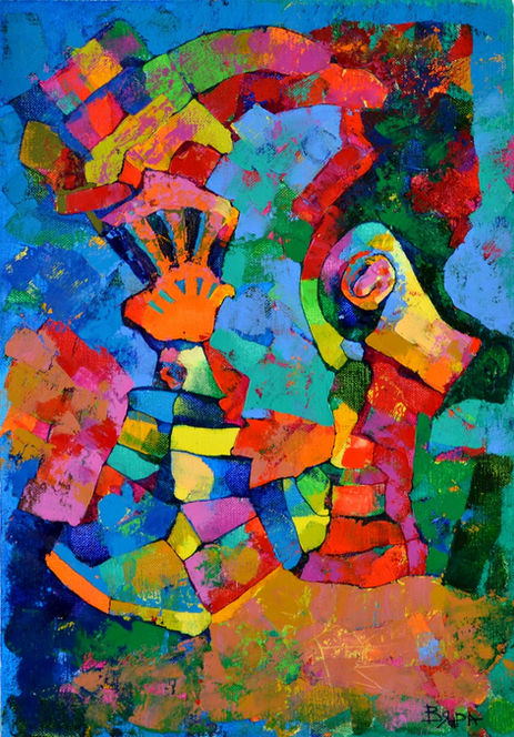 Vyara Tichkova, Vyara Art, Vyara-art, oil paints on canvas, ink, archaic, ruins, capital, column, architecture, Roman times, ancient theater, Roman stadium, Plovdiv, color,