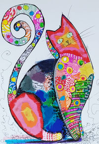 Vyara Tichkova, Vyara Art, vyara-art, cat, collage, acrylic markers, abstraction, color, animal, body, portrait,