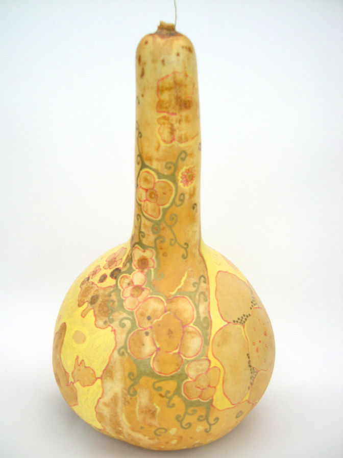 Vyara Tichkova, Vyara Art, vya-art, gourd, flowers, tempera, beige
