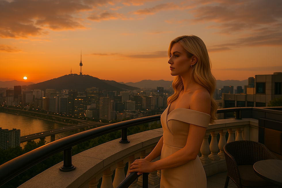 Aerial view of Seoul’s vibrant nightlife from a luxury rooftop