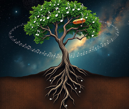 earth, soil, seeds, music, notes, tree, music notes as branch or fruits, freedom, universe