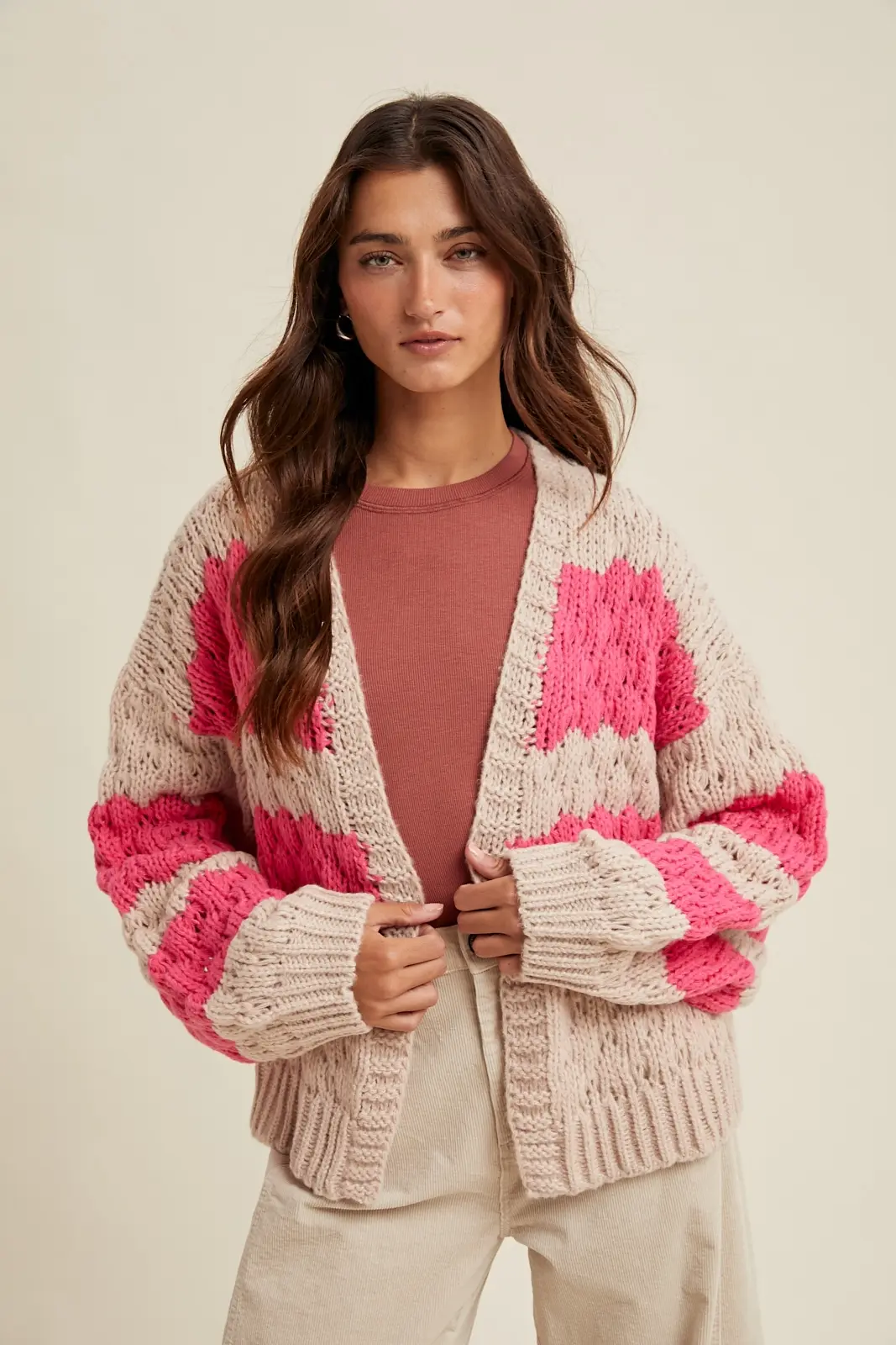 Hot Pink Stripe Knit Cardigan