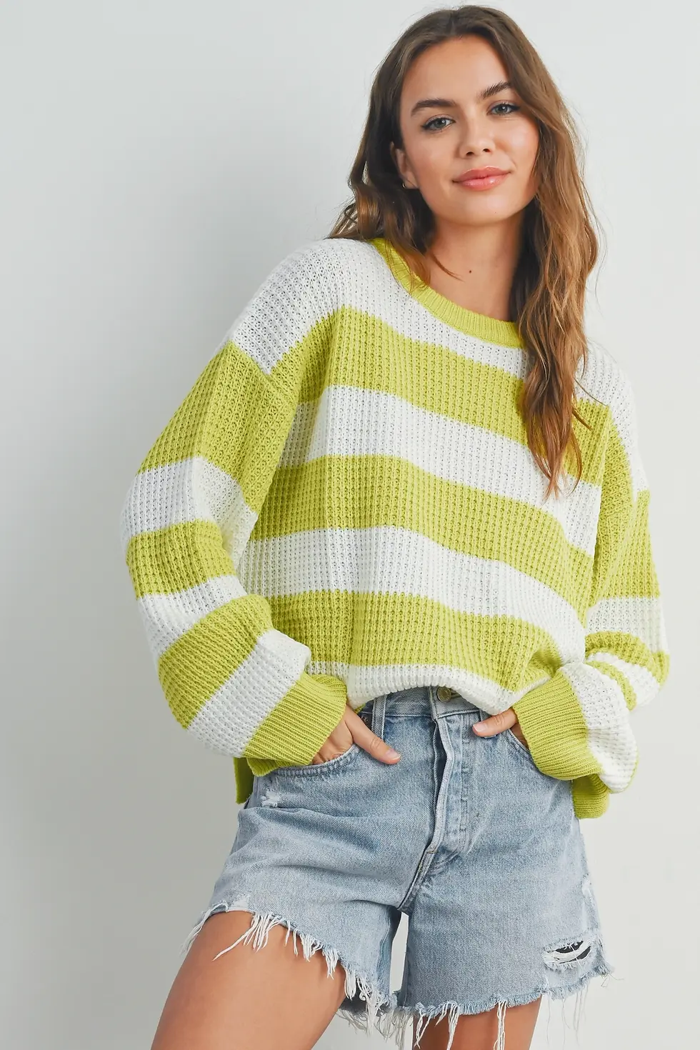 Thumbnail: Ivory & Lime Stripe Sweater