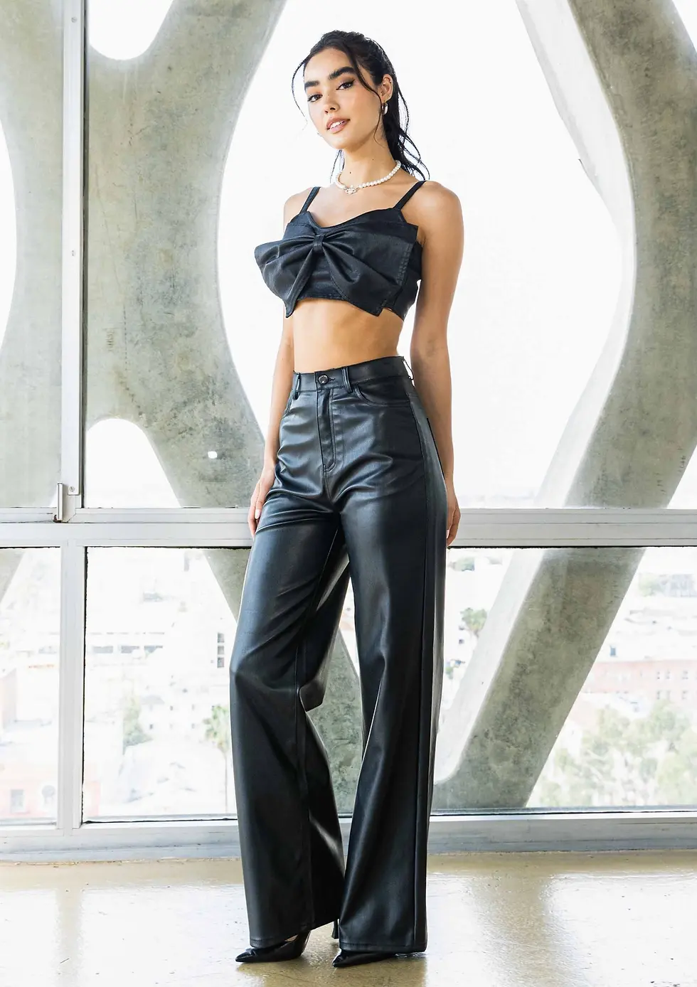 Thumbnail: Black Faux Leather Wide Leg Pants