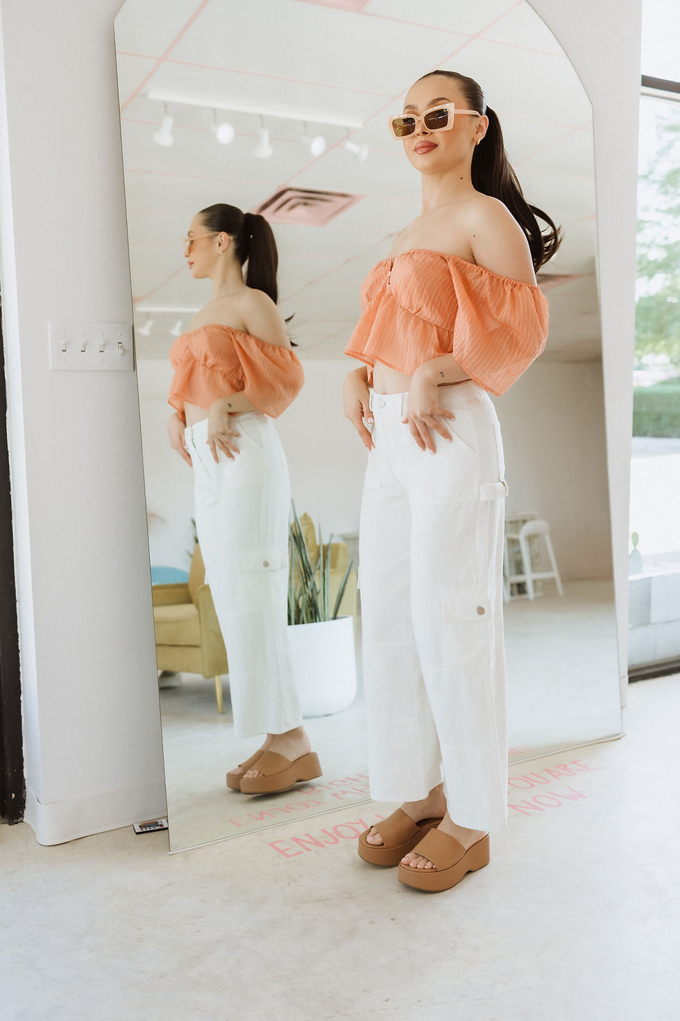 Thumbnail: Orange Striped Babydoll Top