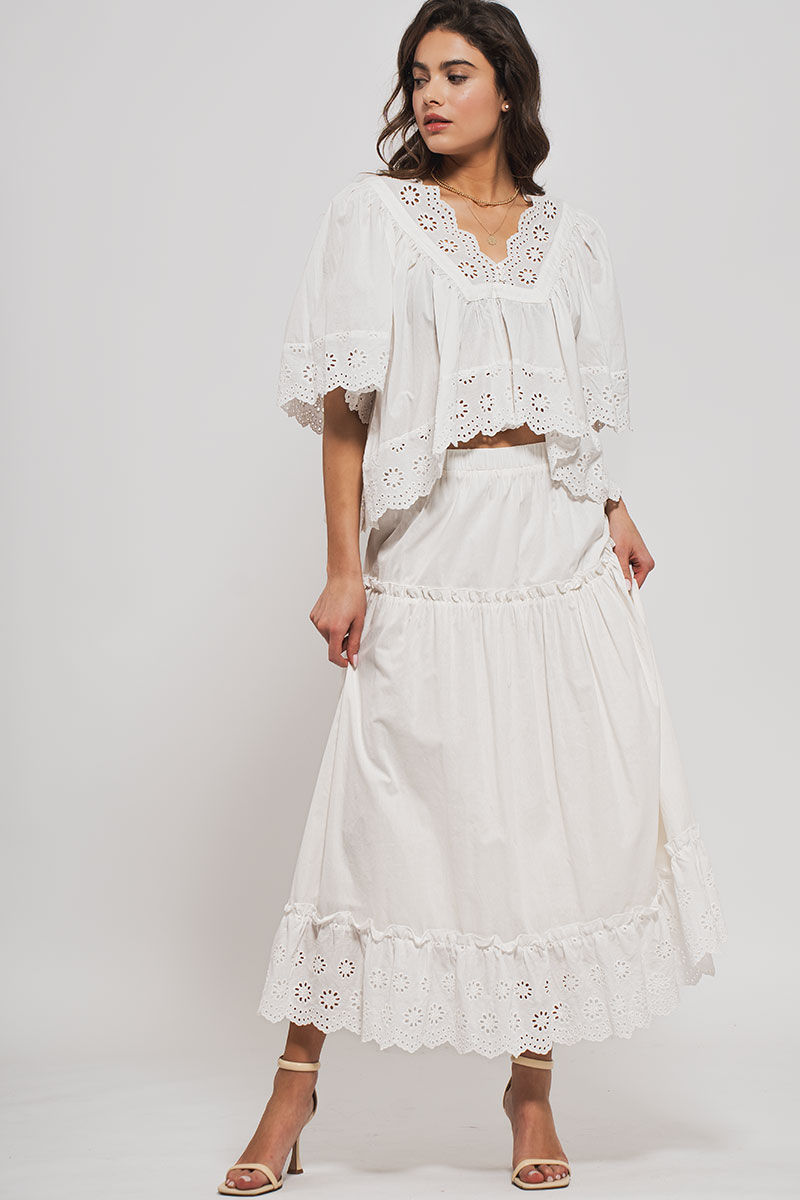 Thumbnail: White Scallop Trim Eyelet Blouse