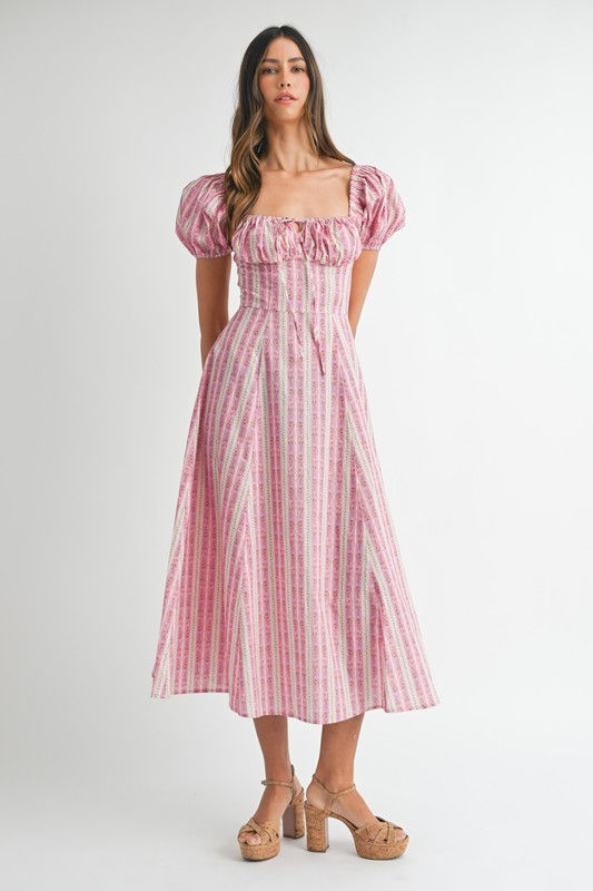Thumbnail: Pink Floral Stripe Midi Dress