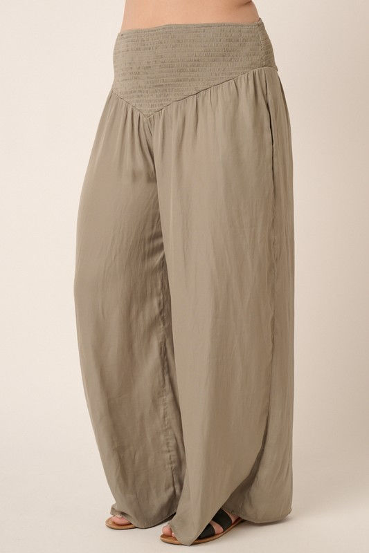 Thumbnail: Olive Smocked Waist Wide Pants