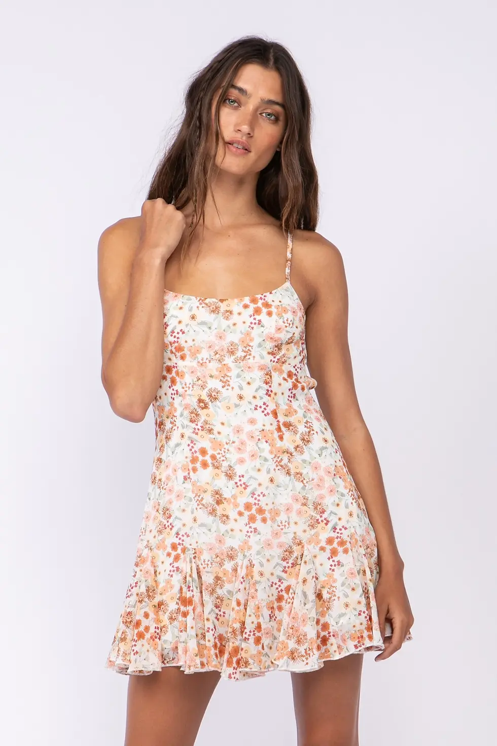 Thumbnail: Ivory & Peach Floral Ruffle Dress